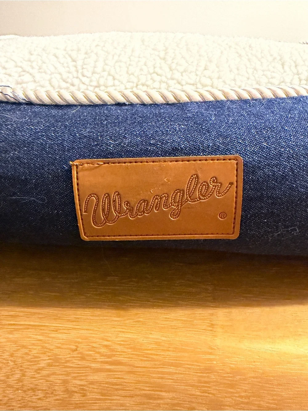 Wrangler Blue Denim Pet Lounger with Cream Sherpa